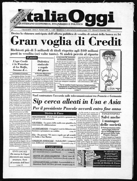 Italia oggi : quotidiano di economia finanza e politica